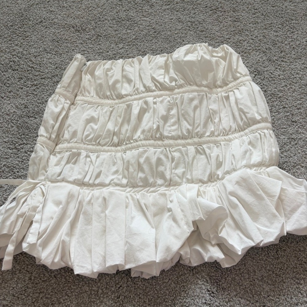 House of CB Nancy White Ruched Tiered Mini Bubble Skirt Womens M Coquette Fairy